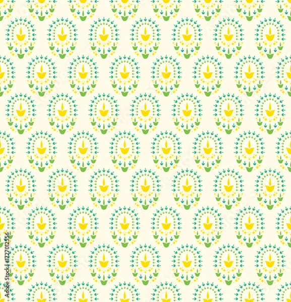 Fototapeta Seamless creative diya Pattern in Yellow and Green for Wallpaper and Fabric Design,