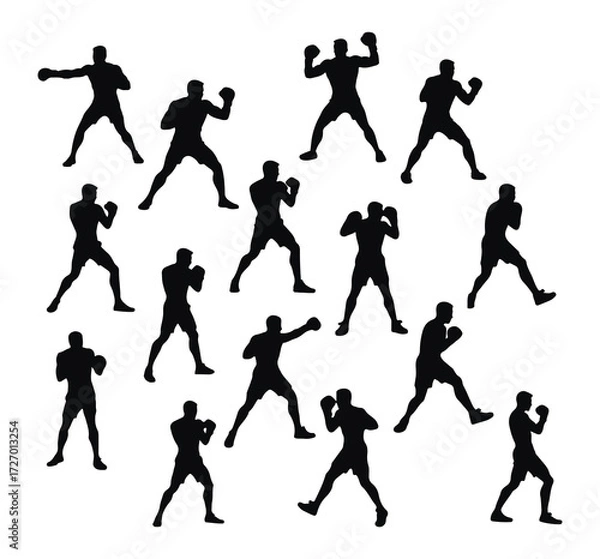 Fototapeta silhouette of a boxer punching hard and powerfully