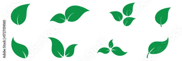 Fototapeta Green isolated leaf icon set on white page.  Vector isolated leaf icons on white background.  Nature leaf icon set on white page. EPS 10.  Green leaf icons set on white page. Vector icon set. 