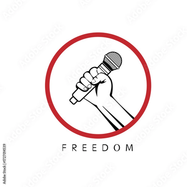 Fototapeta A person holds a microphone in his hand as a symbol of freedom of speech.