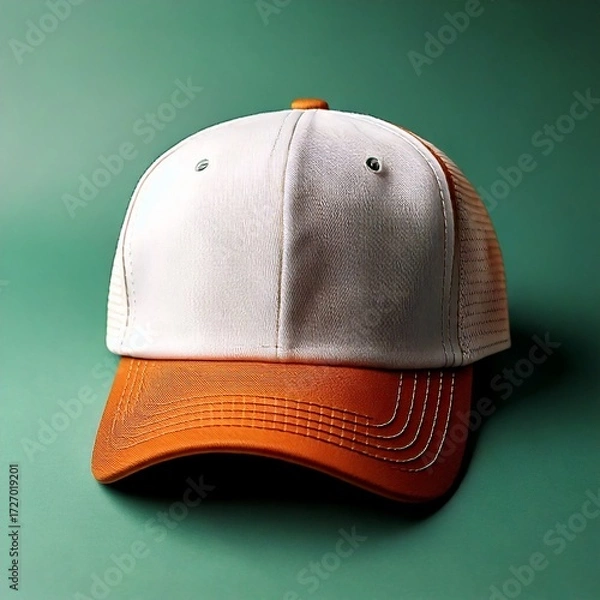 Fototapeta Vibrant Baseball Cap: A stylish and eye-catching baseball cap, featuring a bold color combination and impeccable design, is presented against a clean background.
