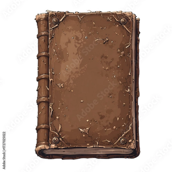Fototapeta old leather-bound notebook with worn edges, isolated on a white background.