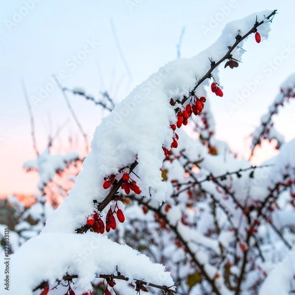 Obraz Red berries covered in snow