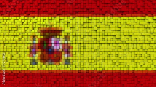 Fototapeta Stylized mosaic flag of Spain made of pixels, 3D rendering