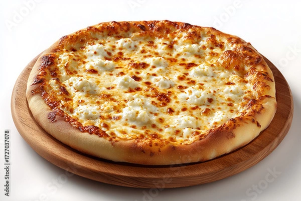 Fototapeta Close up image of delicious fragrant cheese pizza with mozzarella. Hot tasty cheese Italian pizza