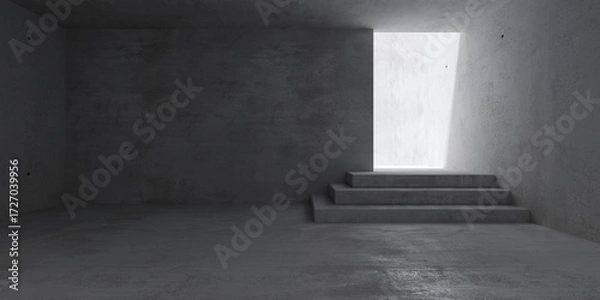 Fototapeta Abstract empty, modern dark concrete room with steps to separate room and rough floor - industrial interior background template