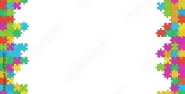Fototapeta Colorful jigsaw puzzle pieces borders left and right with copy space on white background