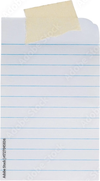Obraz blank ruled white post it note with paper tape on white background, vertical isolated PNG