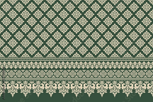 Fototapeta Luxury ornate floral damask motif seamless vector pattern background. Traditional decorative texture with ethnic inspiration. Elegant design suitable for textile clothing print saree brocade etc.
