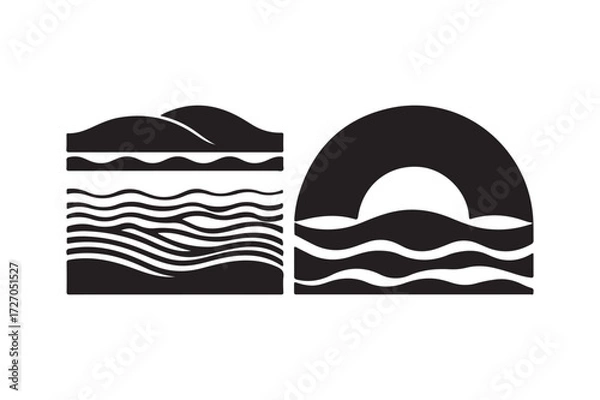 Fototapeta Abstract black and white landscape and archway with waves