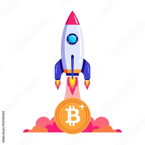 Fototapeta Dynamic financial growth depicted by a vibrant rocket launch, symbolizing rapid advancement, investment potential, and the upward trajectory of digital assets in the modern economy