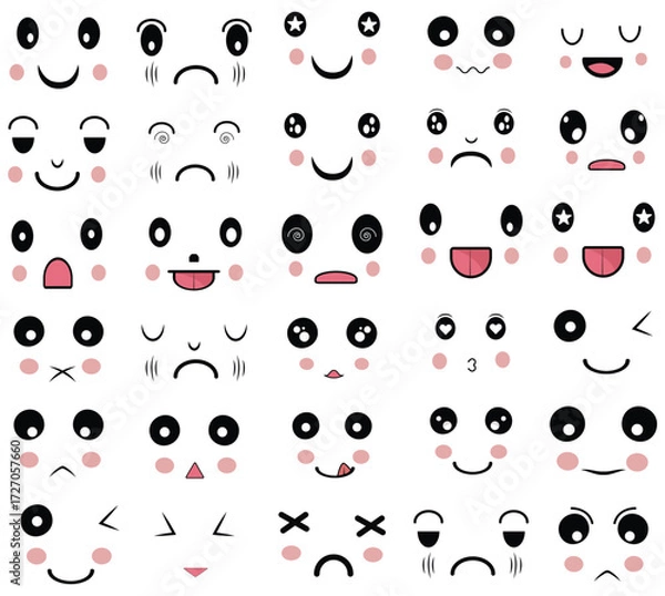 Obraz cute kawaii face emoji bundle vector design
