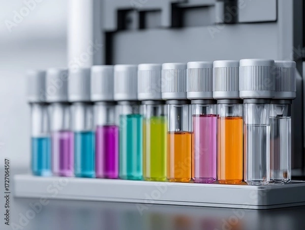 Obraz Detailed view of high-performance liquid chromatography system analyzing colorful biochemical samples
