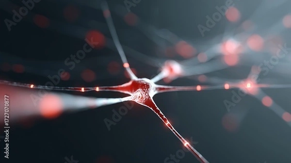 Obraz Detailed 3D rendering of neuron network structure with glowing synapse connections