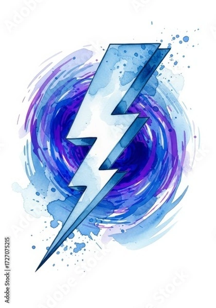 Fototapeta A vibrant watercolor illustration of a lightning bolt. Perfect for design and creative projects