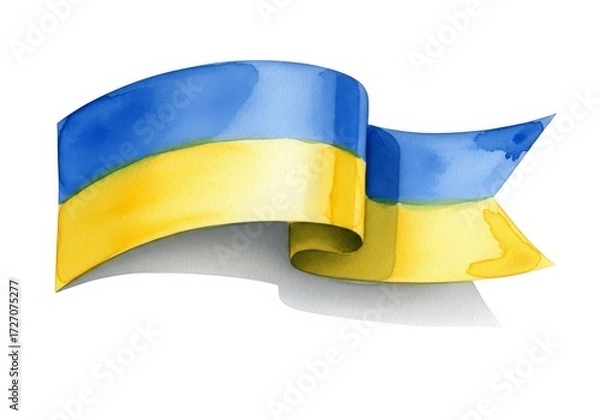 Fototapeta Watercolor painting of a blue and yellow ribbon, likely representing a flag. Ideal for patriotic or symbolic uses