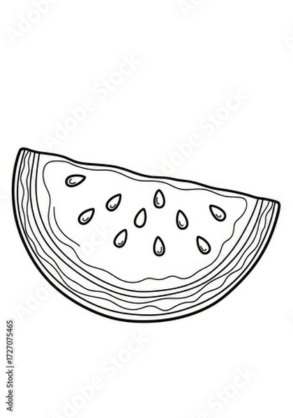 Fototapeta Illustration of a watermelon slice with seeds, perfect for coloring pages or educational materials