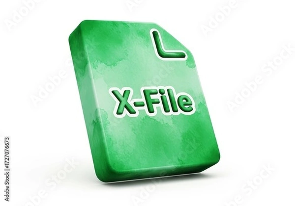 Fototapeta 3D Render Of Green X File Icon Data Document - A 3D render of a green X file icon on a white background, symbolizing documents, data, files, information, and concepts
