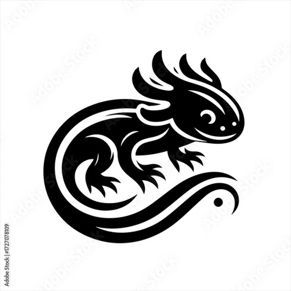 Obraz Stylized black axolotl silhouette on white background