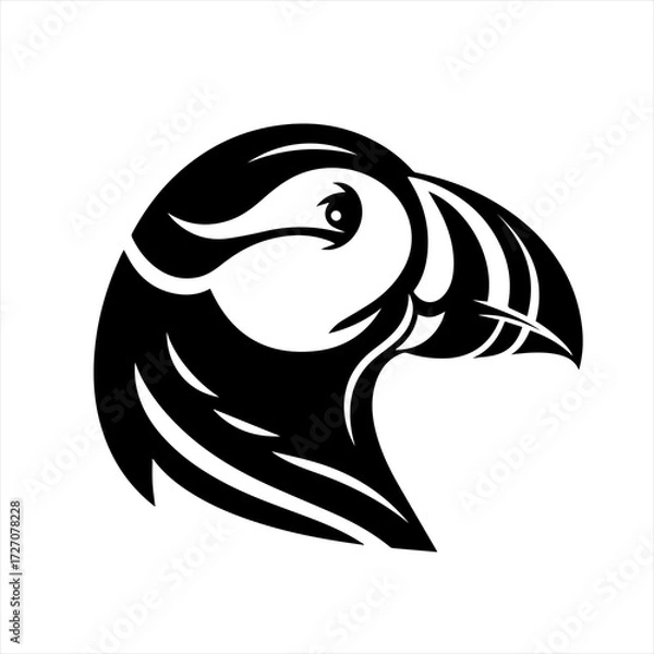 Obraz Stylized black and white puffin bird head logo design