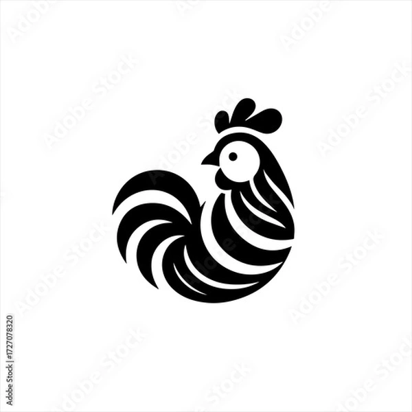 Obraz Stylized black and white rooster silhouette icon