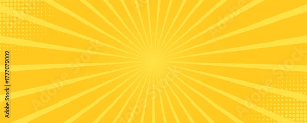 Fototapeta Yellow banner with Sun rays, lines background, light