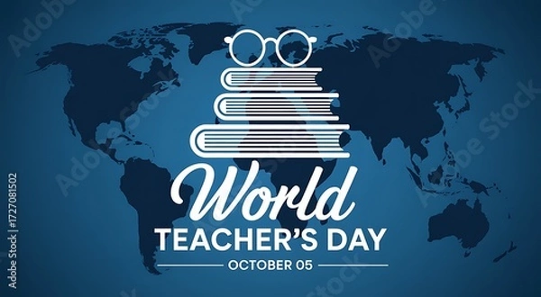 Obraz World teachers day celebrated globally with books and glasses on a world map background october 5th