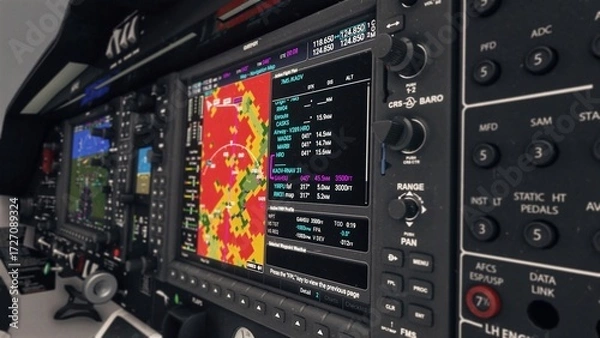 Fototapeta Cockpit Primary Flight Display with Navigation Map and Flight Plan Data