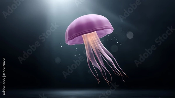 Fototapeta Purple jellyfish floats peacefully in ocean current with its tentacles