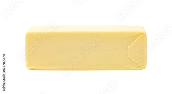 Fototapeta Isolated stick of butter block dairy product cooking ingredient baking fat spreadable creamy yellow food item 100g transparent background