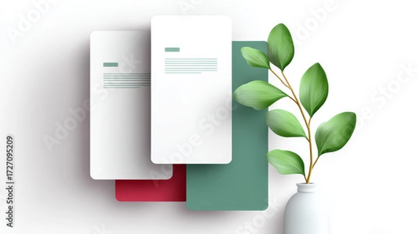 Fototapeta Minimal card and vase create positive vibe, presenting fresh design concept