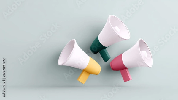 Fototapeta Vibrant megaphones announce news, creating buzz of excitement and anticipation