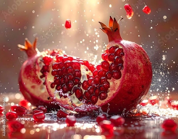 Fototapeta Pomegranate halves with splashes
