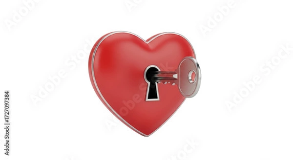 Obraz Isolated heart-shaped padlock with key inserted, love metaphor, concept of unlocking passion