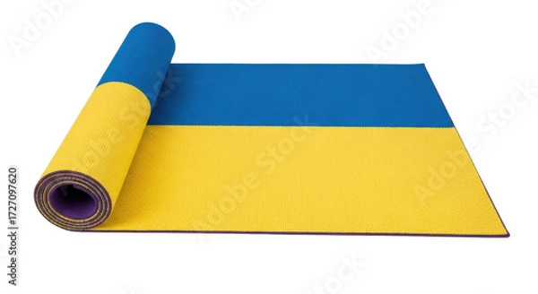 Obraz Isolated yoga mat in Ukraine flag colors, rolled and unrolled, workout equipment concept