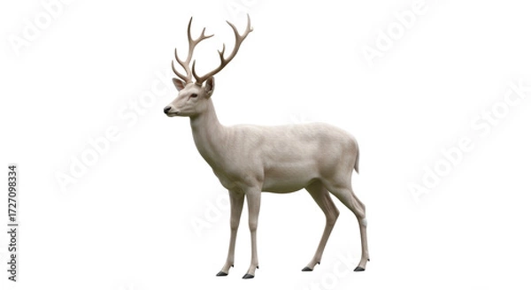 Obraz Isolated albino deer buck portrait, elegant mammal with unusual white fur and large antlers