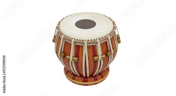 Obraz Isolated Tabla instrument, membranophone percussion instrument of Indian origin, wood, brown, beige