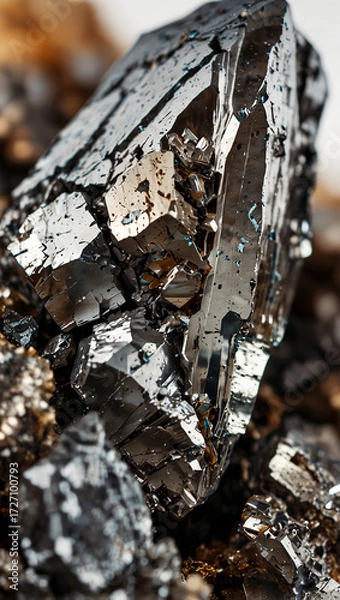 Fototapeta Photorealistic Macro Terbium Ore – Shiny Rare Earth Mineral Specimen on White Background