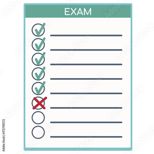 Fototapeta multiple exam form, check list, test blank. Vector illustration representing academic testing, isolated on a transparent background/ Image template for social media, website, post, information article