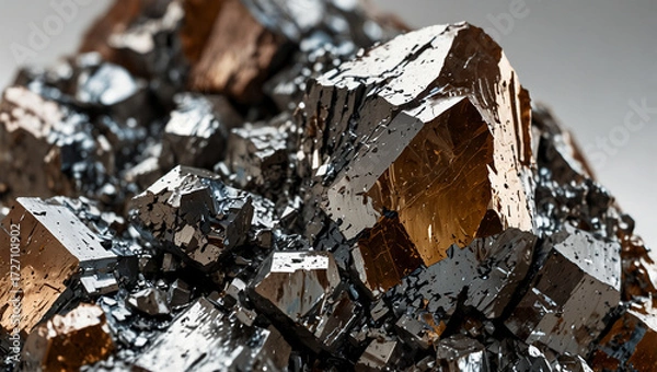 Fototapeta Photorealistic Macro Terbium Ore – Shiny Rare Earth Mineral Specimen on White Background