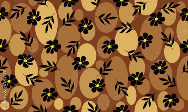 Fototapeta Monochromatic Floral and Abstract Ovals Seamless Pattern
