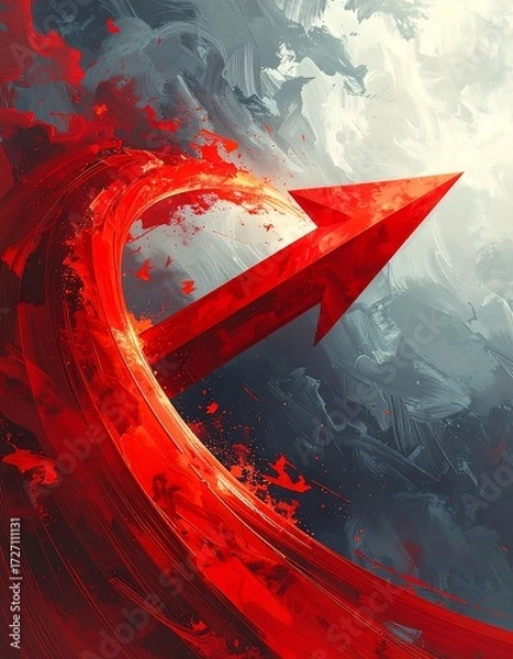 Fototapeta Red arrow through abstract chaos