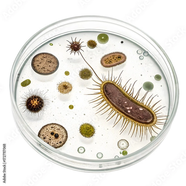 Fototapeta Microscopic World: Unveiling the Beauty of Microorganisms in Petri Dish on transparent background