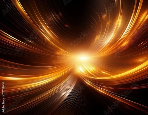 Fototapeta Dynamic golden energy vortex ignites with brilliant light, creating a powerful abstract motion background for innovative technology and futuristic concepts
