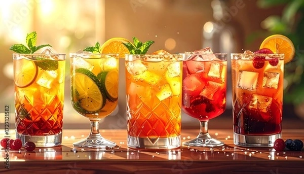 Fototapeta Refreshing summer drinks in glasses