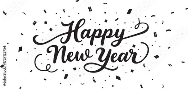 Fototapeta Happy New Year calligraphy with confetti