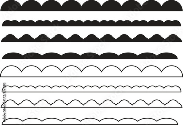 Obraz Scalloped edge seamless vector set.Scalloped border Texture ribbons vector illustration on white background..eps