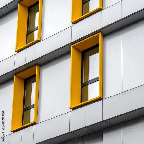 Fototapeta Modern apartment building facade with bright yellow window frames