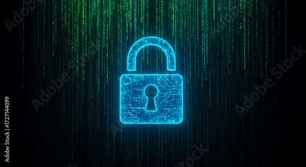 Fototapeta Digital Security Lock Cyber Protection Data Safety Cyberpunk Matrix