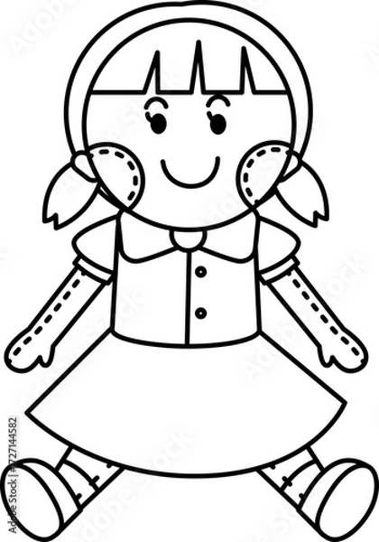 Fototapeta Vector Doll Illustration. Simple Outline Doll Coloring Page
